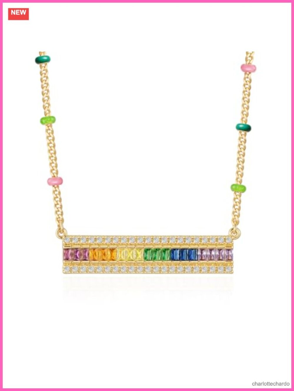 14K Gold Plated Bar Pendant Necklace Cubic Zirconia Dainty Layering Jewelry